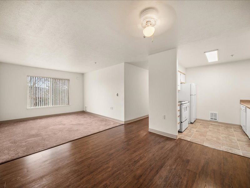 Living room and kitchen from dining area